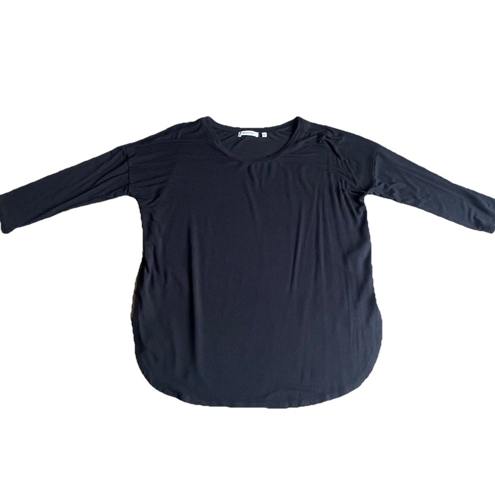Babaton Aritzia Black 3/4 Sleeve Jersey Knit Top Woman's Small Rounded Hem
